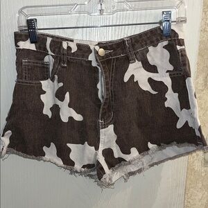 Brown and White Camouflage Women Shorts